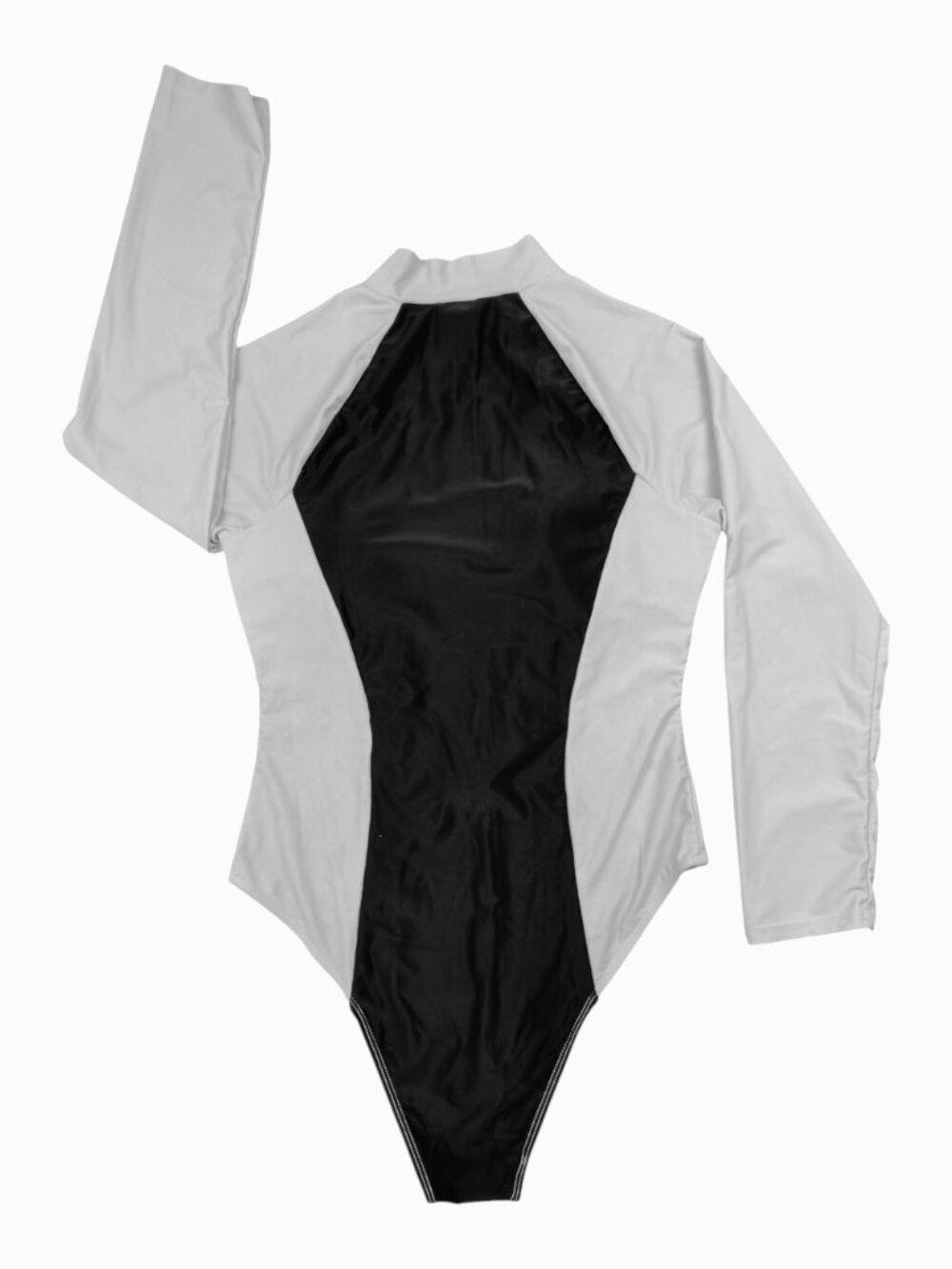 Long Sleeve Rash Guard One Piece Swimsuit Front Zipper Women's 12/XL Gray Black - Picture 11 of 11